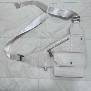 White Croc-Embossed Leather Crossbody Bag